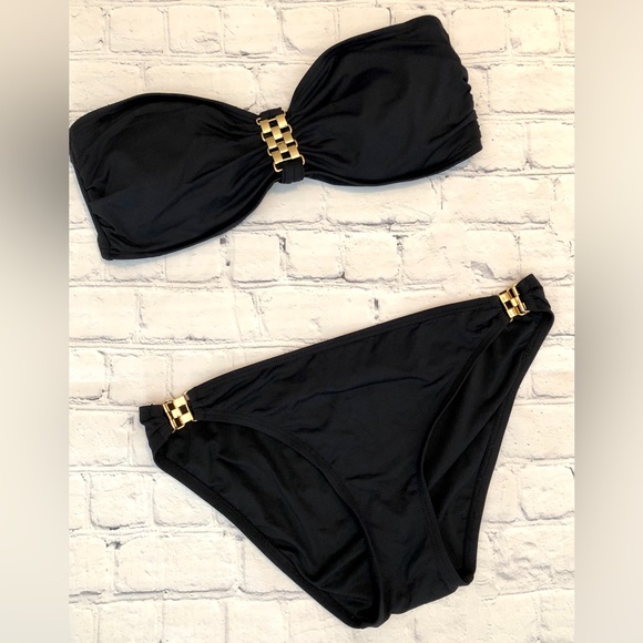 Michael Kors Swim Michael Kors Black Strapless Bikini With Gold